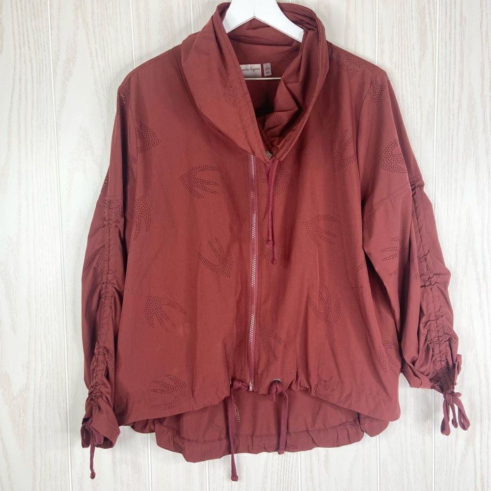 Nanette Lepore Women's Burgundy Laser Cut Sparrows Full Zip Jacket Large